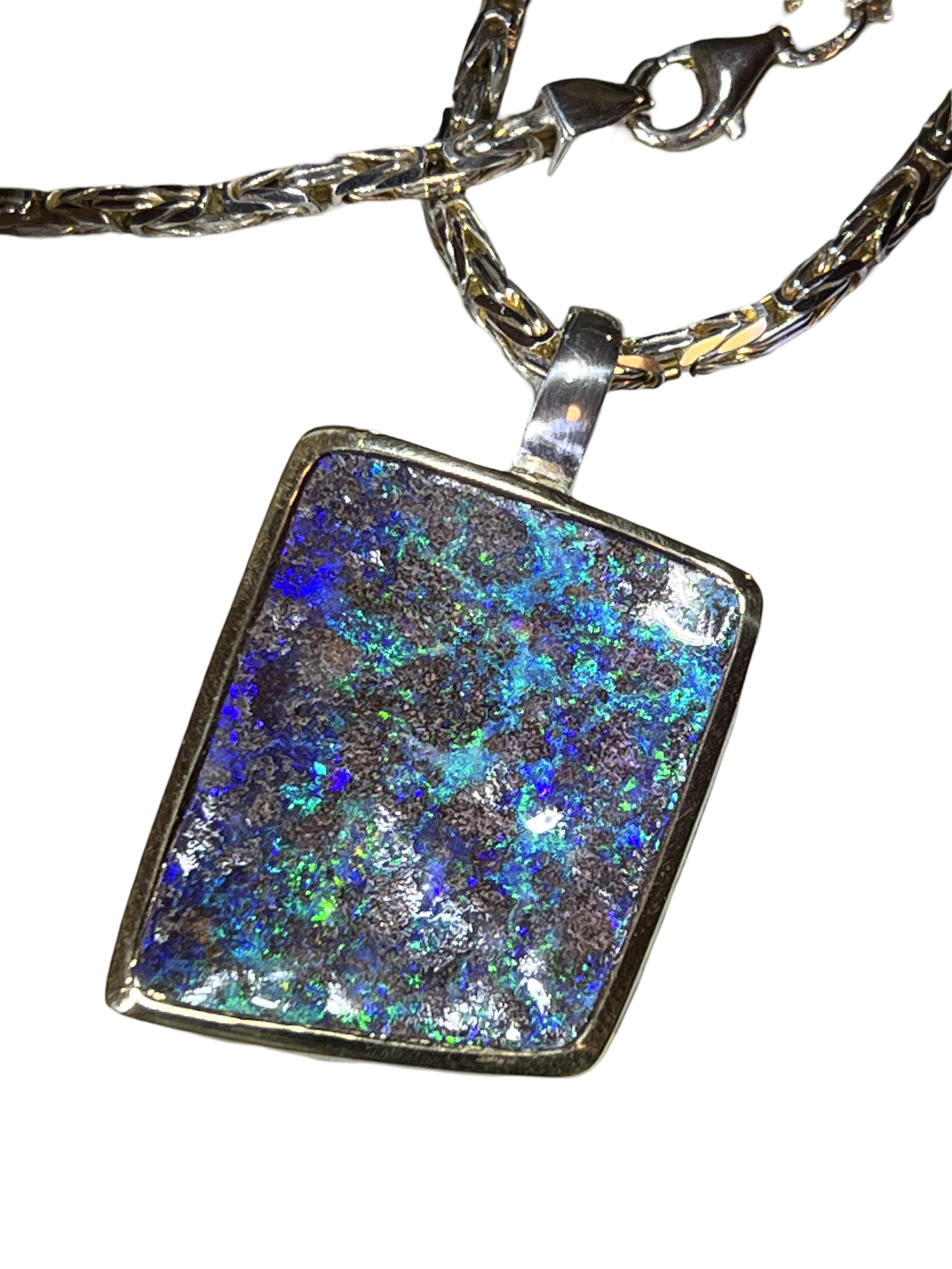 Boulder Opal Grandiosa Anhänger in Silber mit teilvergoldeter Fassung